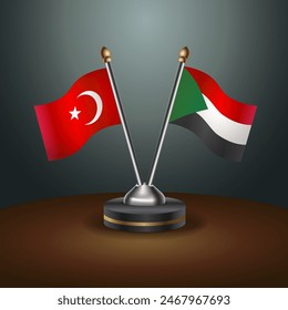 Turkey and Sudan table flags relation with gradient backgrund. Vector Illustration