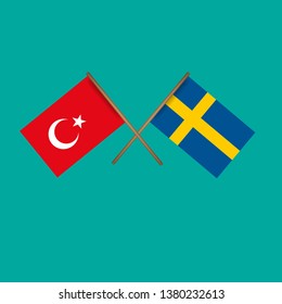 Turkey and Sweden crossed flags.Language learning or travel concept