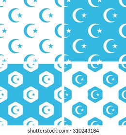 Turkey symbol patterns set, simple and hexagon, blue and white