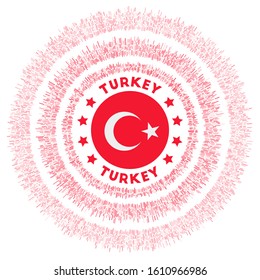 Turkey symbol. Radiant country flag with colorful rays. Shiny sunburst with Turkey flag. Neat vector illustration.