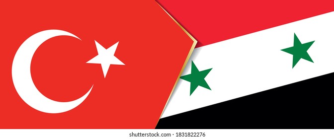 Banderas de Turquía y Siria, dos banderas vectoriales símbolo de relación o confrontación.