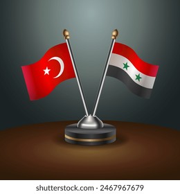 Turkey and Syria table flags relation with gradient backgrund. Vector Illustration