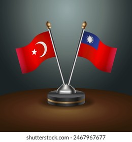 Turkey and Taiwan table flags relation with gradient backgrund. Vector Illustration