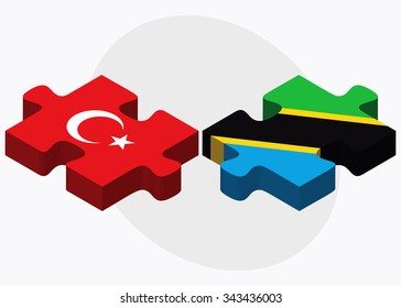 Turkey and Tanzania Flags in puzzle isolated on white background