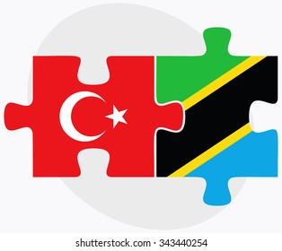 Turkey and Tanzania Flags in puzzle isolated on white background