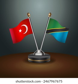 Turkey and Tanzania table flags relation with gradient backgrund. Vector Illustration