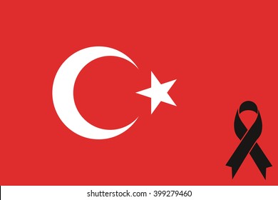 Turkey terror - black ribbon condolence on Turkish flag vector