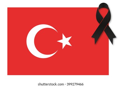 Turkey terror - black ribbon condolence on Turkish flag vector