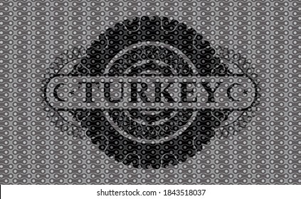 Turkey text inside black abstract realistic badge. Pattern handsome background. Intense illustration. 