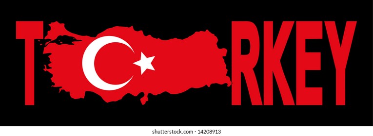 Turkey text with map on flag illustration