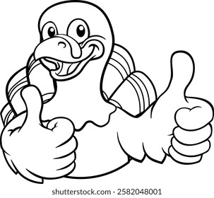 A turkey Thanksgiving cartoon bird Christmas mascot giving a thumbs up