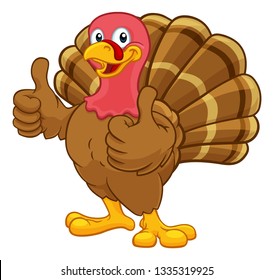 Turkey Thanksgiving or Christmas bird animal cartoon character giving a thumbs up