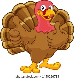 Turkey Thanksgiving or Christmas bird animal cartoon character giving a thumbs up