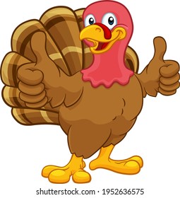 Turkey Thanksgiving or Christmas bird animal cartoon character giving a thumbs up