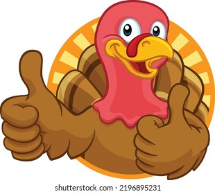 Turkey Thanksgiving or Christmas bird animal cartoon character giving a thumbs up