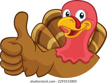 Turkey Thanksgiving or Christmas bird animal cartoon character giving a thumbs up