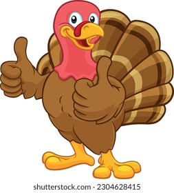 Turkey Thanksgiving or Christmas bird animal cartoon character giving a thumbs up