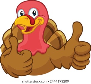 Turkey Thanksgiving or Christmas bird animal cartoon character giving a thumbs up