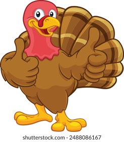 Turkey Thanksgiving or Christmas bird animal cartoon character giving a thumbs up