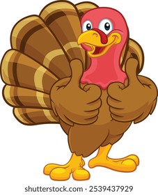 Turkey Thanksgiving or Christmas bird animal cartoon character giving a thumbs up