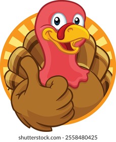 Turkey Thanksgiving or Christmas bird animal cartoon character giving a thumbs up