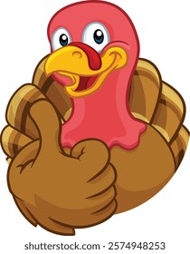 Turkey Thanksgiving or Christmas bird animal cartoon character giving a thumbs up