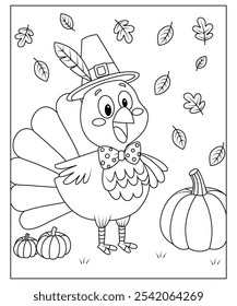 Turkey, thanksgiving coloring page for kids and adults