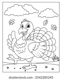 Turkey, thanksgiving coloring page for kids and adults