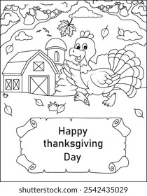 Turkey, thanksgiving coloring page for kids and adultsz