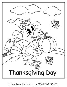 Turkey, thanksgiving coloring page for kids and adults