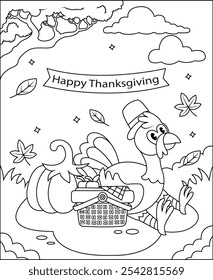 Turkey, thanksgiving coloring page kids and adults