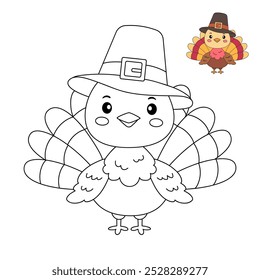 Turkey thanksgiving coloring pages for kids. Trace and color turkey. Turkey thanksgiving animal line art vector for coloring books. Kindergarten and preschool worksheets printable for kids. 