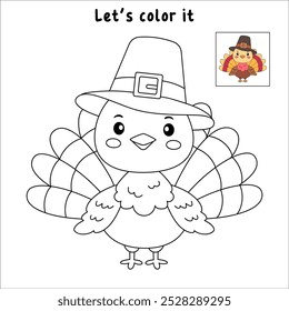 Turkey thanksgiving coloring pages for kids. Trace and color turkey. Turkey thanksgiving animal line art vector for coloring books. Kindergarten and preschool worksheets printable for kids. 