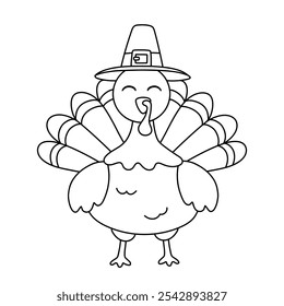 Turkey thanksgiving coloring pages for kids. Trace and color turkey. Cute turkey thanksgiving animal line art vector for coloring books. Kindergarten and preschool worksheets printable for kids. 