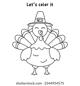 Turkey thanksgiving coloring pages for kids. Trace and color turkey. Cute turkey thanksgiving animal line art vector for coloring books. Kindergarten and preschool worksheets printable for kids. 