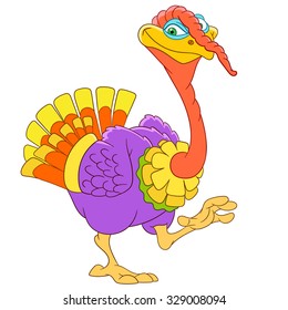 Turkey. Thanksgiving day Cartoon character. Colorful design for kids activity book, coloring page, colouring picture. Vector illustration for children.