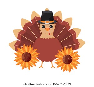 turkey of thanksgiving on white background vector illustration design