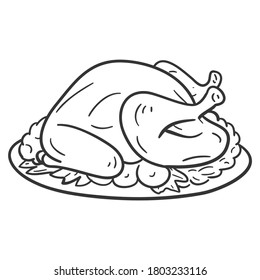 Turkey Thanksgiving Traditional Doodle. Icons Sketch Hand Made. Design Vector Line Art.
