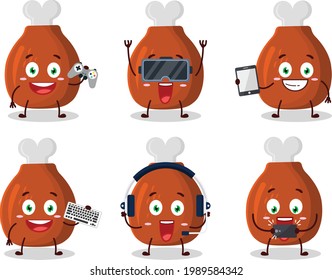 Turkey thighs cartoon character are playing games with various cute emoticons. Vector illustration