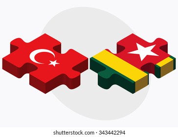 Turkey and Togo Flags in puzzle isolated on white background