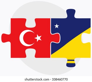 Turkey and Tokelau Flags in puzzle isolated on white background