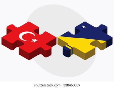 Turkey and Tokelau Flags in puzzle isolated on white background