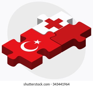 Turkey and Tonga Flags in puzzle isolated on white background