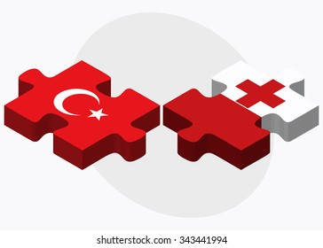 Turkey and Tonga Flags in puzzle isolated on white background