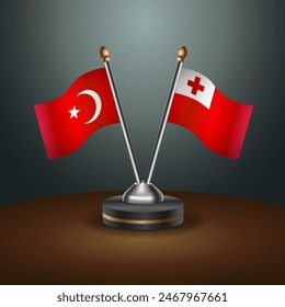 Turkey and Tonga table flags relation with gradient backgrund. Vector Illustration