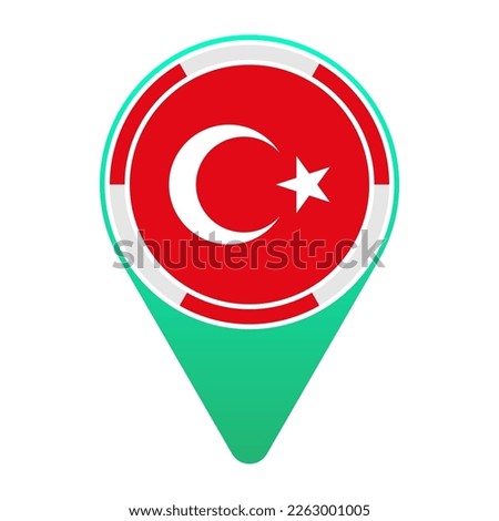 Türkiye (Turkey) (TR) National Flag Circular Round Target Pin Green Map Pointer Location Mark Logo Icon Isolated on White Background