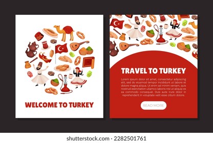 Turkey Travel Banner Design with Authentic Symbols Vector Template