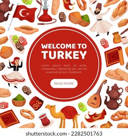 Turkey Travel Banner Design with Authentic Symbols Vector Template