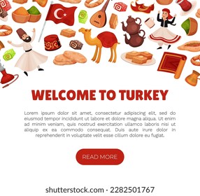 Turkey Travel Banner Design with Authentic Symbols Vector Template