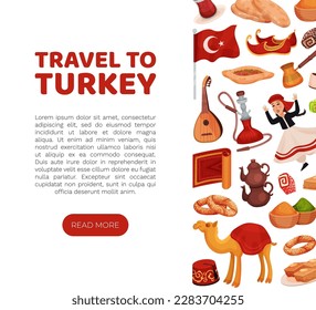 Turkey Travel Banner Design with Authentic Symbols Vector Template